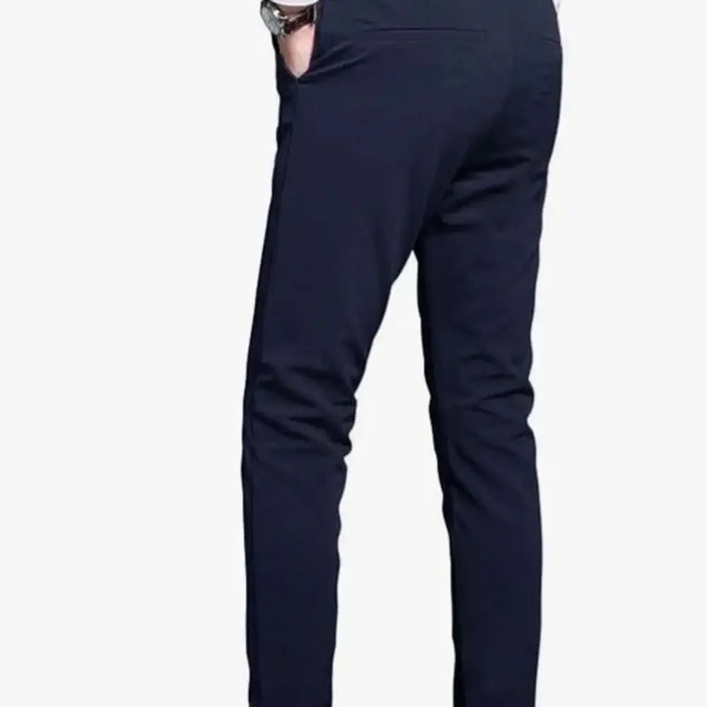 Plaid&Plain Men's Stretch Dress Pants Slim Fit Skinny Navy Blue 38Wx32L